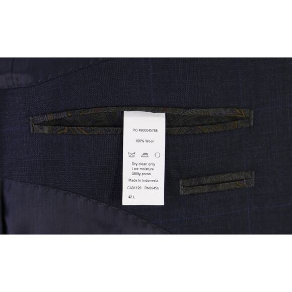 Lauren Ralph Lauren Men's Navy Blue Windowpane Wool 2-Btn Suit 42L - Picture 8 of 9